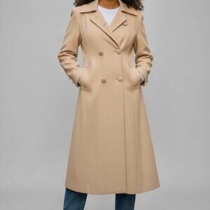 Vintage Beige Tan Double Breasted Kfashion Neutral Trench Maxi Coat Sz L